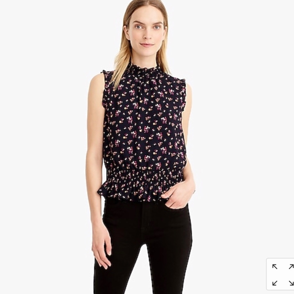 J Crew Sleeveless Smocked Top in Ditsy Floral Navy